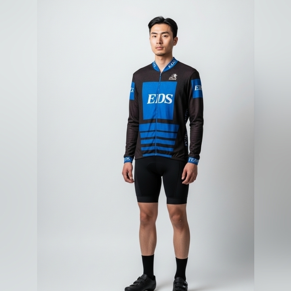 Vintage Aussie EDS TEAM Cycling Jersey with Blue Accents Full Zip Long Sleeves
